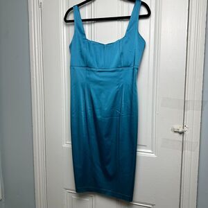 Calvin Klein Dress Womens Medium Blue Pencil Y2K Satin Stretch Prom Homecoming